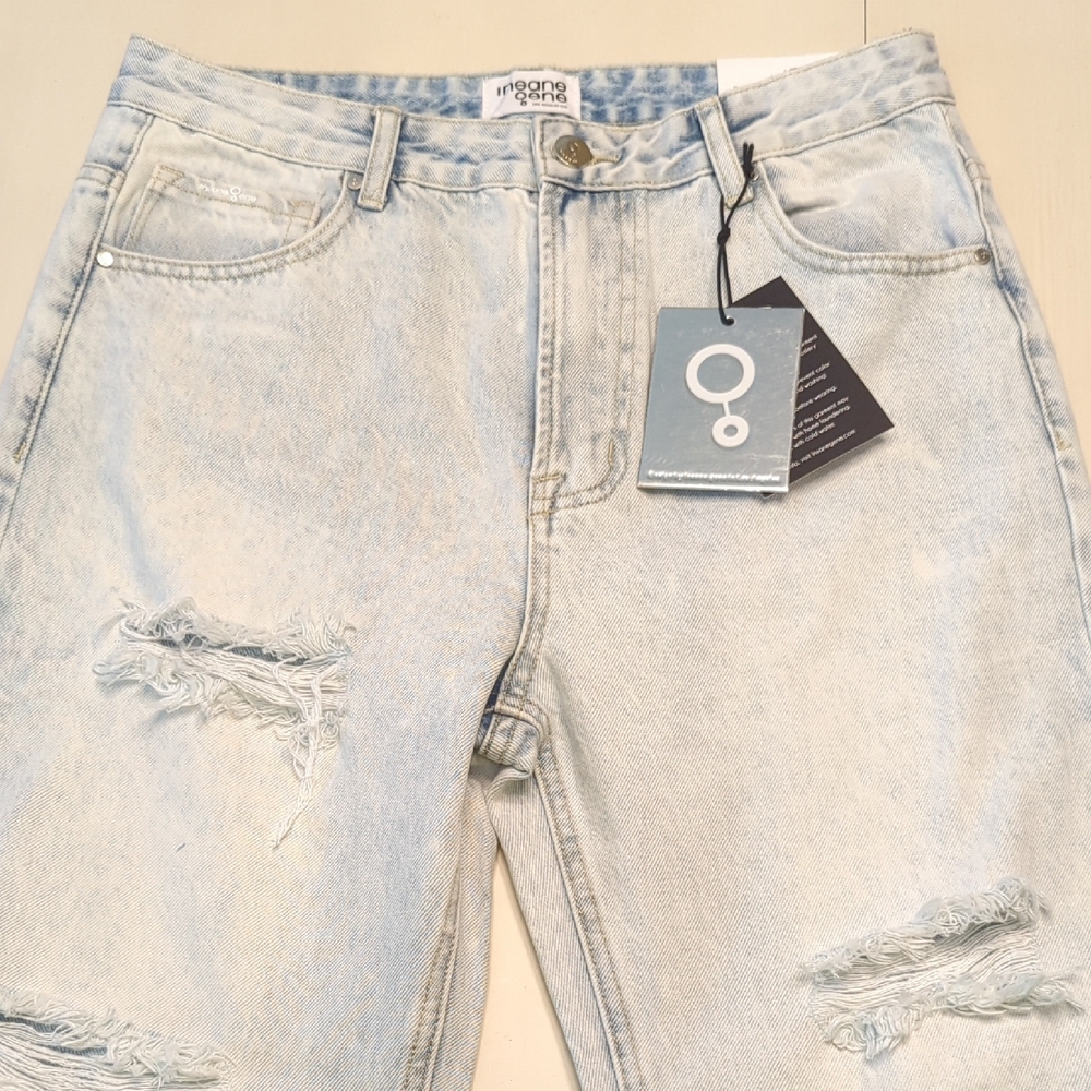 High Rise Blue Jeans with Distressed Details